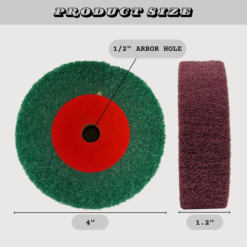 Banmo Abrasive 3 قطع عجلات تلميع طاحونة سطح 4 بوصة، 320/600/800 حبيبات نسيج محكم عجلة تلميع قوية، عجلة قماش نايلون كاشطة لتجديد نوادي الجولف المعدنية والنحاسية، سمك 1.2 بوصة، عمود 1/2 بوصة - Image 2
